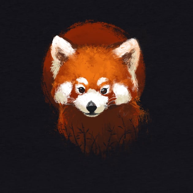 Red panda sunset - Cute Fluffy Animal - Ink Painting by BlancaVidal